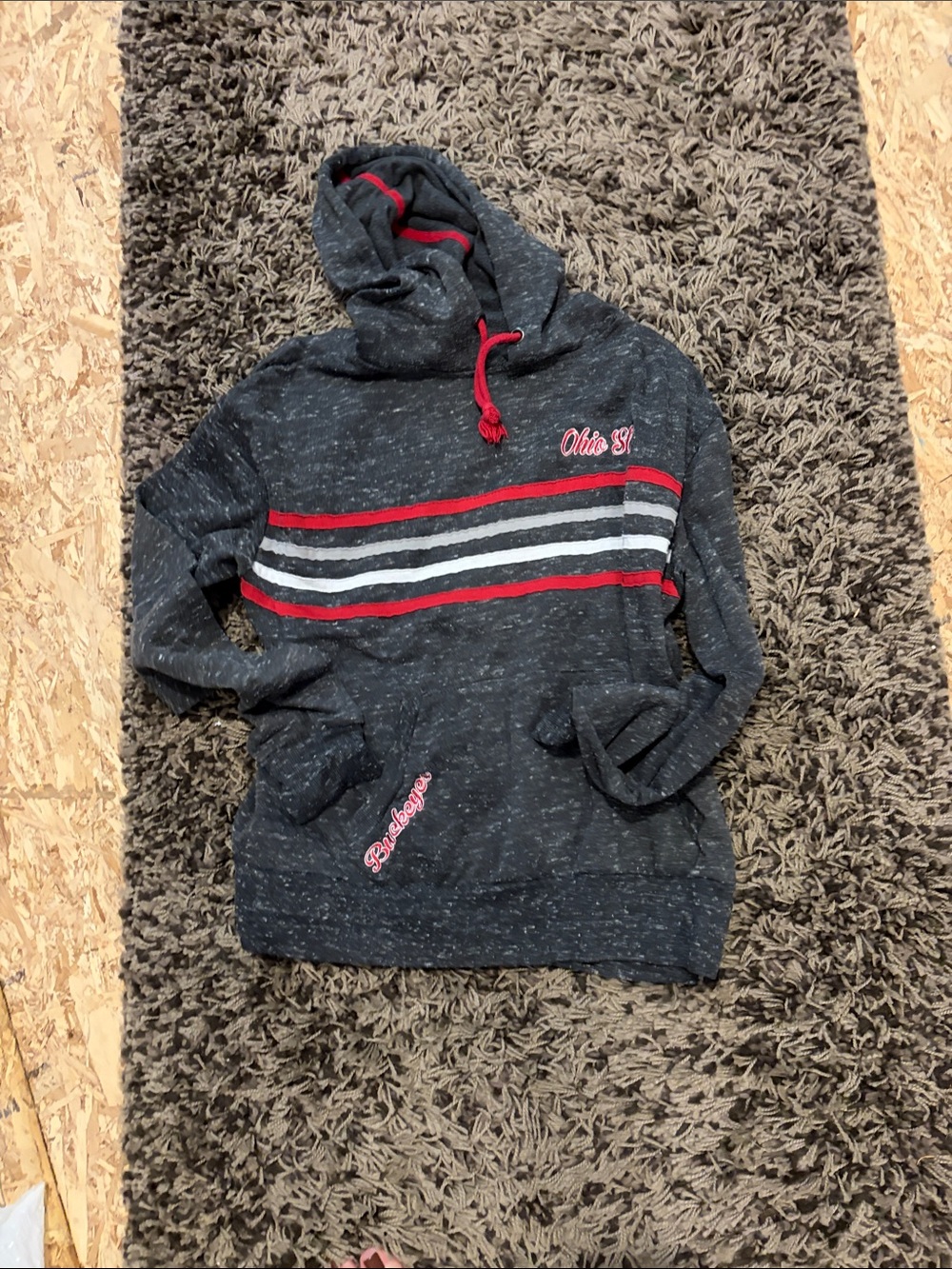 Women's Charcoal Zip-Up Hoodie with Red & White Stripe Detail